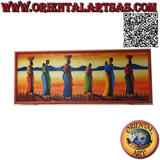 Hand painted picture on wood in Sahara style, "Women and mothers wayfarers in the dunes"