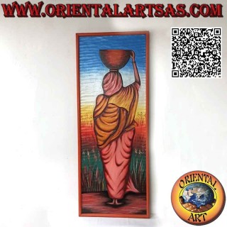 Cuadro pintado a mano estilo Rajasthan “La Portadora de Agua” con marco.