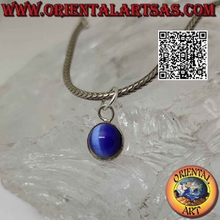 Colgante de plata con cimòfane (ojo de gato) redondo en engaste liso
