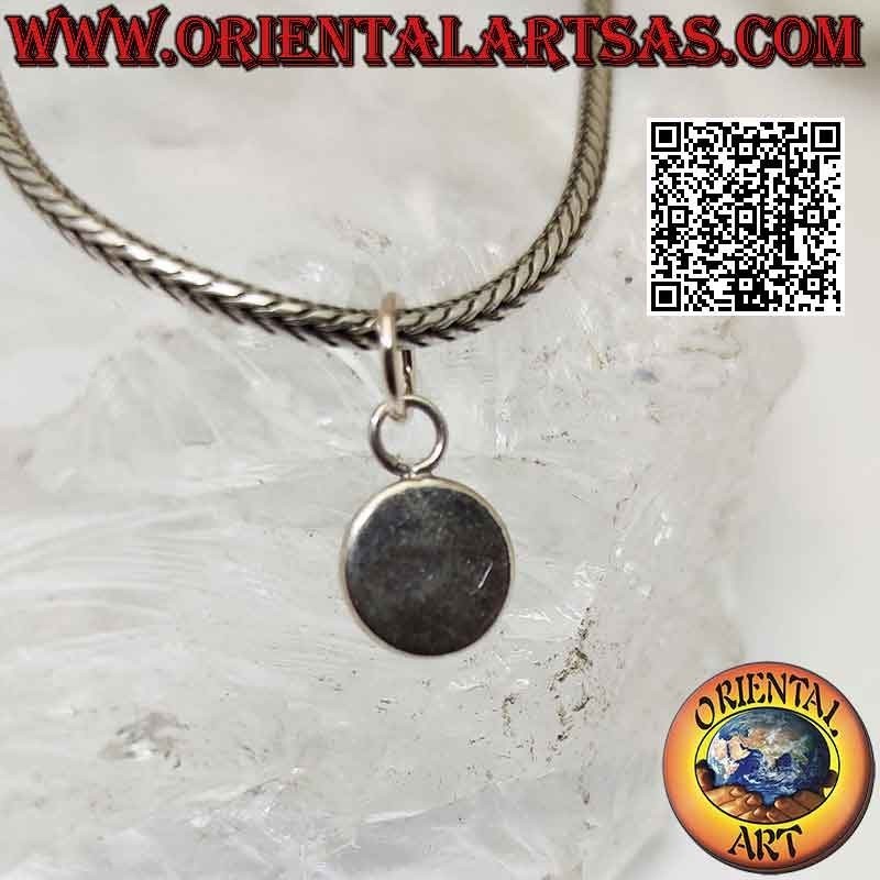 Pendentif en argent avec cimòfane rond (oeil de chat) sur monture lisse
