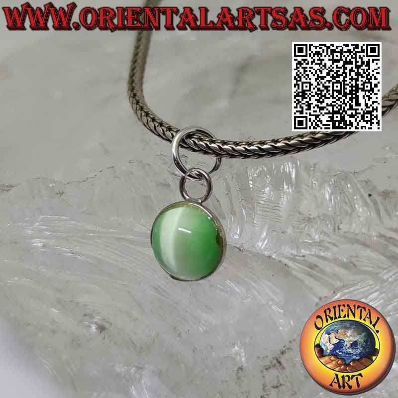 Pendentif en argent avec cimòfane rond (oeil de chat) sur monture lisse