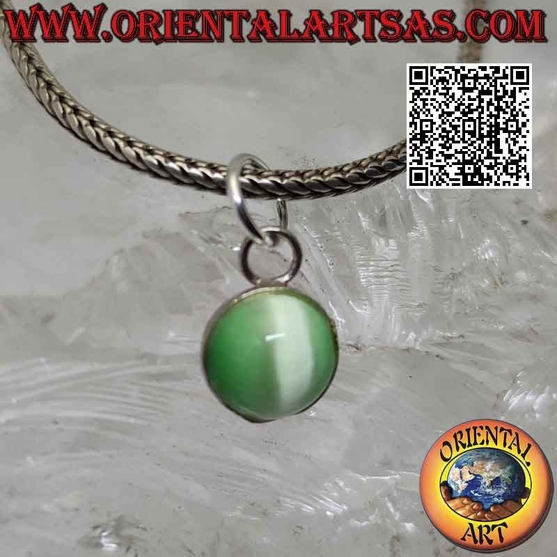 Colgante de plata con cimòfane (ojo de gato) redondo en engaste liso