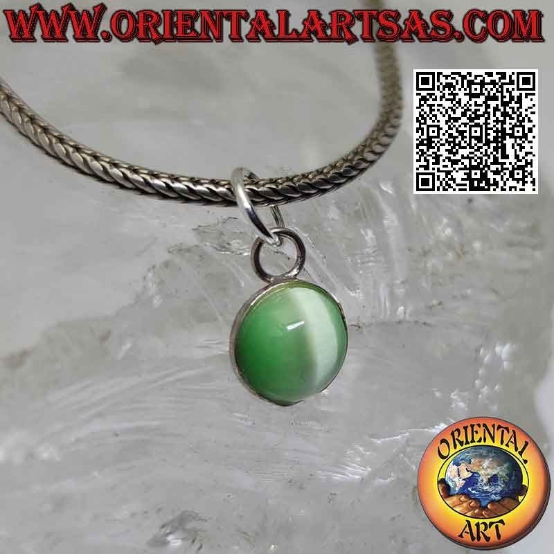Pendentif en argent avec cimòfane rond (oeil de chat) sur monture lisse