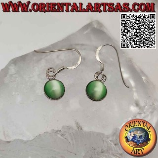 Boucles d'oreilles en argent avec cimòfane rond (oeil de chat) sur monture lisse