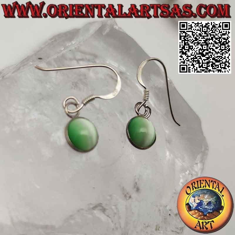 Silver earrings with round cimòfane (cat's eye) on a smooth setting