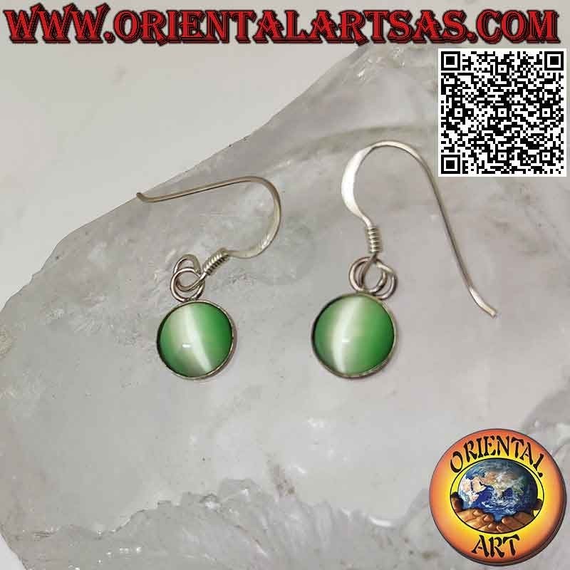 Boucles d'oreilles en argent avec cimòfane rond (oeil de chat) sur monture lisse