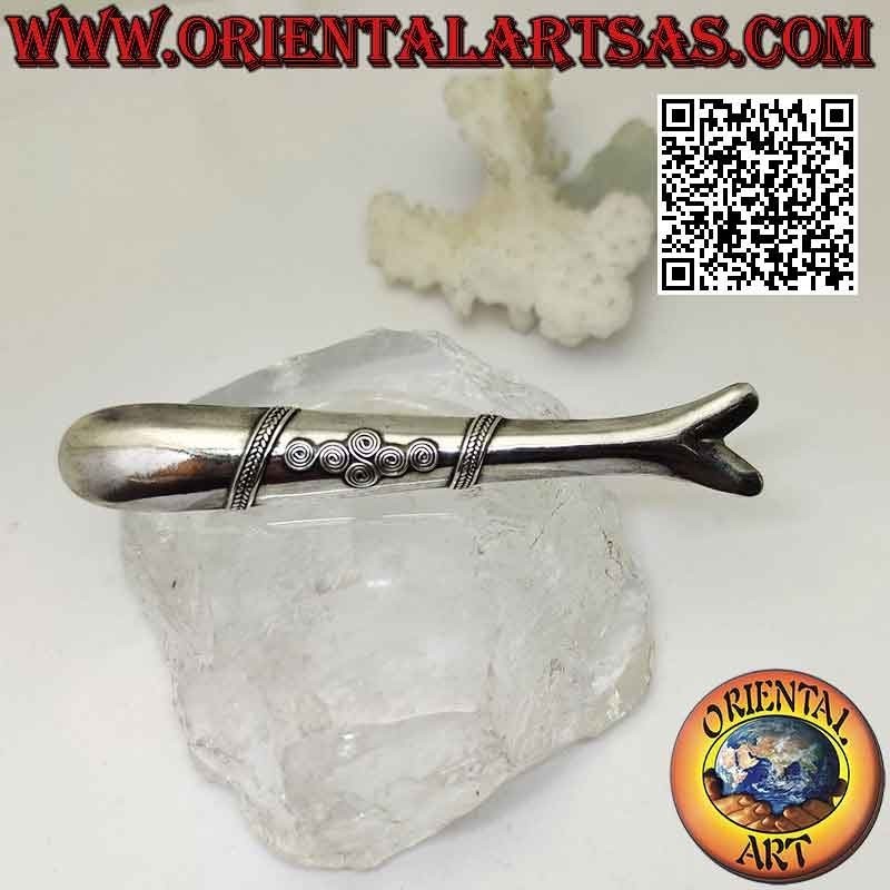 Broche en plata 925 ‰ pez liso con espirales en el centro en relieve
