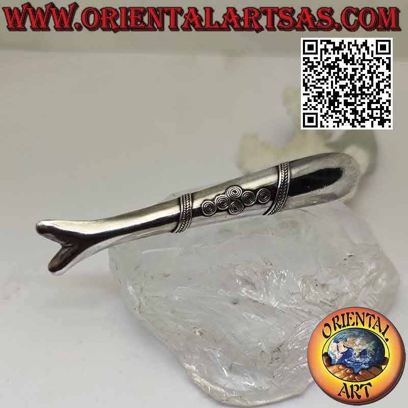 Broche en plata 925 ‰ pez liso con espirales en el centro en relieve