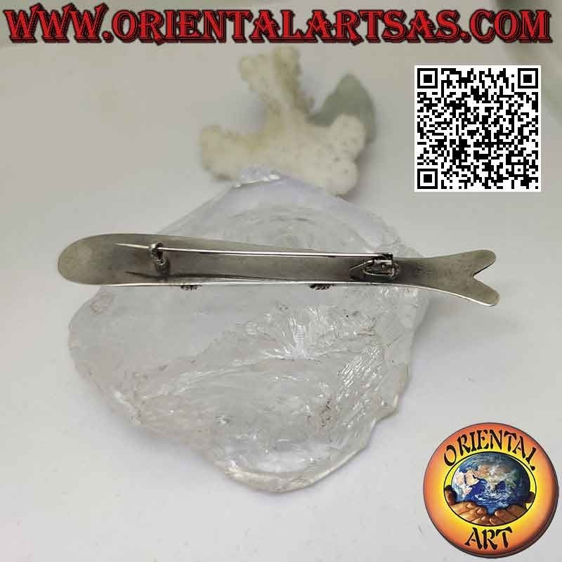 Brosche aus 925 ‰ Silber glatter Fisch mit Spiralen in der Mitte im Relief