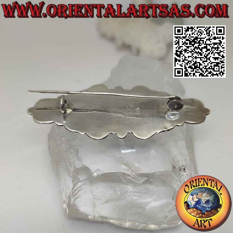 Broche de plata 925 ‰ con espejo gotas de malaquita en un marco con decoración barroca