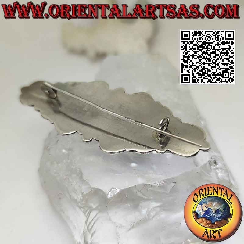 Broche de plata 925 ‰ con espejo gotas de malaquita en un marco con decoración barroca