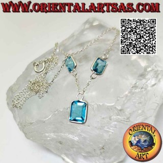 925 ‰ silver necklace, chain choker with rectangular topaz trio