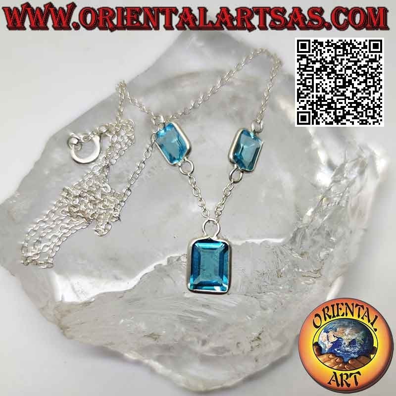 925 ‰ silver necklace, chain choker with rectangular topaz trio