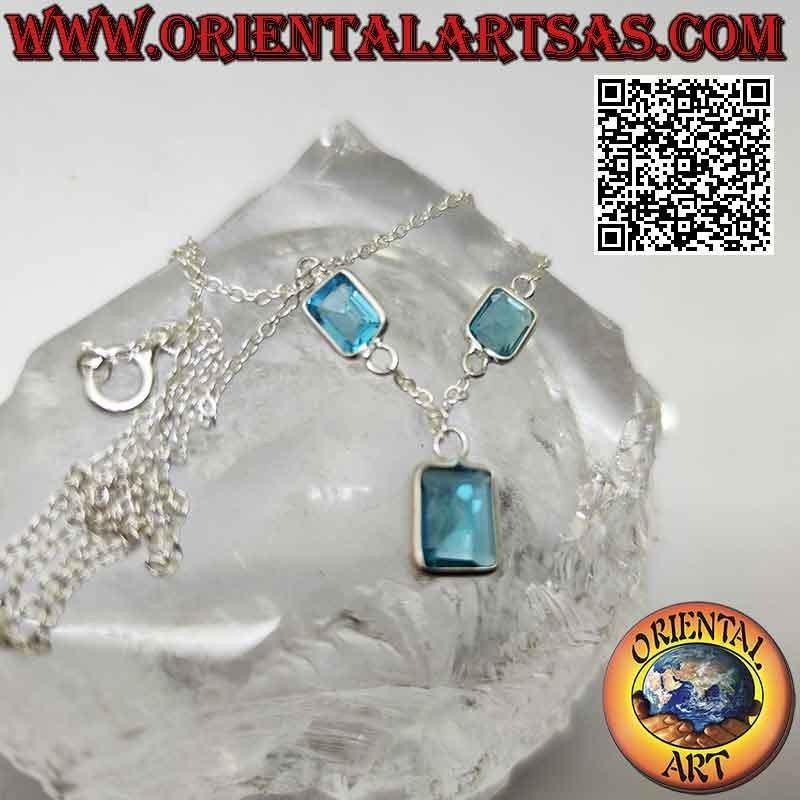 Collier en argent 925 ‰, tour de cou chaîne avec trio de topazes rectangulaires