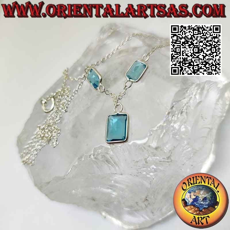 Collar de plata 925 ‰, gargantilla de cadena con trío de topacios rectangulares