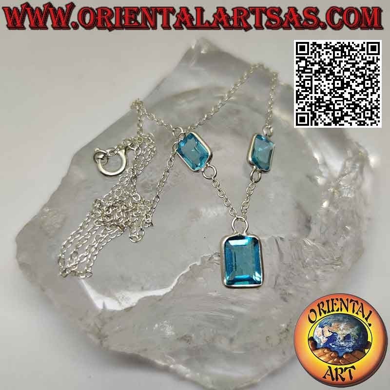 Collana in argento 925 ‰ girocollo a catenina con tris di topazio rettangolare