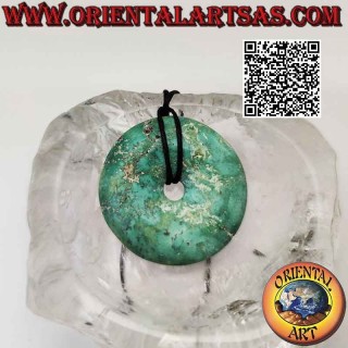 Pendentif Donut/Disque Turquoise Tibétain Antique de 35 mm. Ø (cordon inclus)