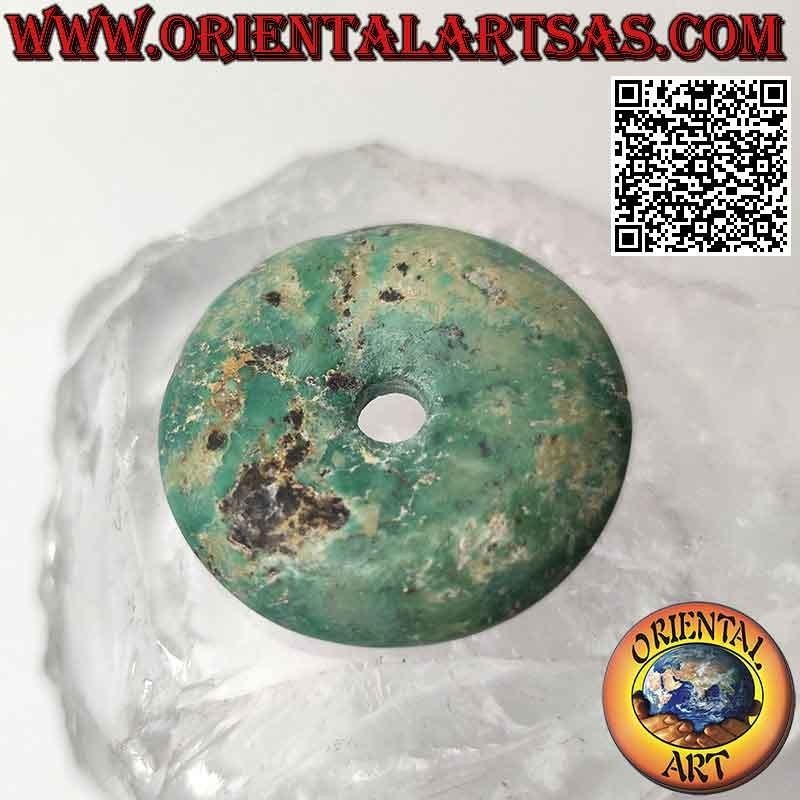 Pendentif Donut/Disque Turquoise Tibétain Antique de 35 mm. Ø (cordon inclus)
