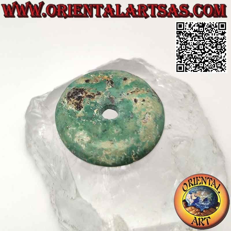 Pendentif Donut/Disque Turquoise Tibétain Antique de 35 mm. Ø (cordon inclus)