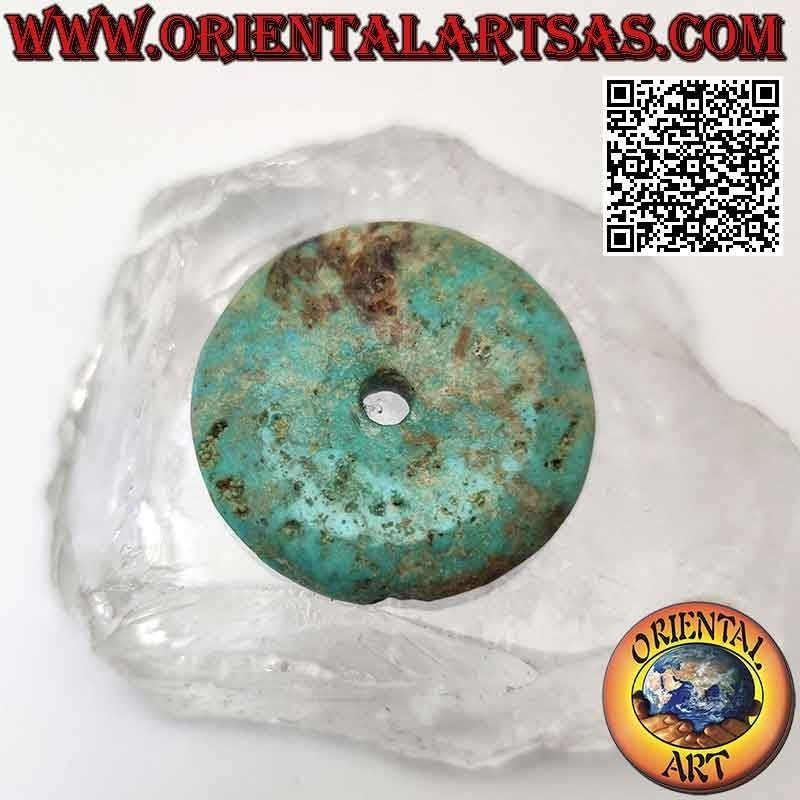 Pendentif Donut/Disque Turquoise Tibétain Antique de 36 mm. Ø (cordon inclus)