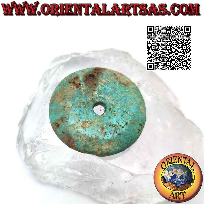 36mm Antique Tibetan Turquoise Donut / Disc Pendant. Ø (cord included)