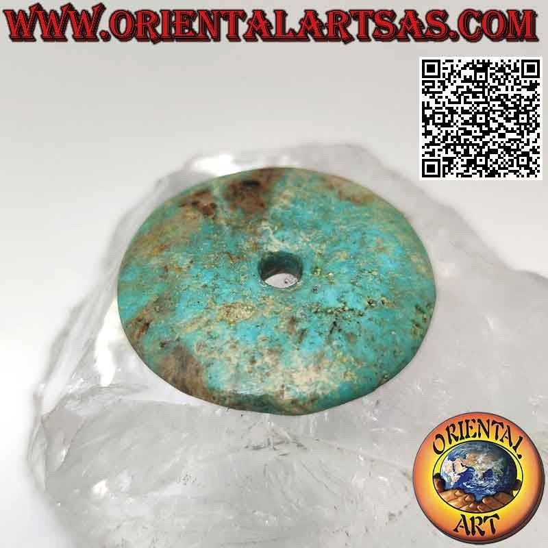 36 mm antiker tibetischer Türkis-Donut / Disc-Anhänger. Ø (inkl. Kabel)
