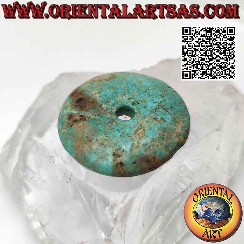 Ciondolo a disco/ciambella in turchese tibetano antico da 36 mm. Ø (cordoncino incluso)
