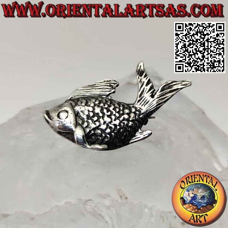 925 ‰ silver brooch in the shape of a fish with raised scales