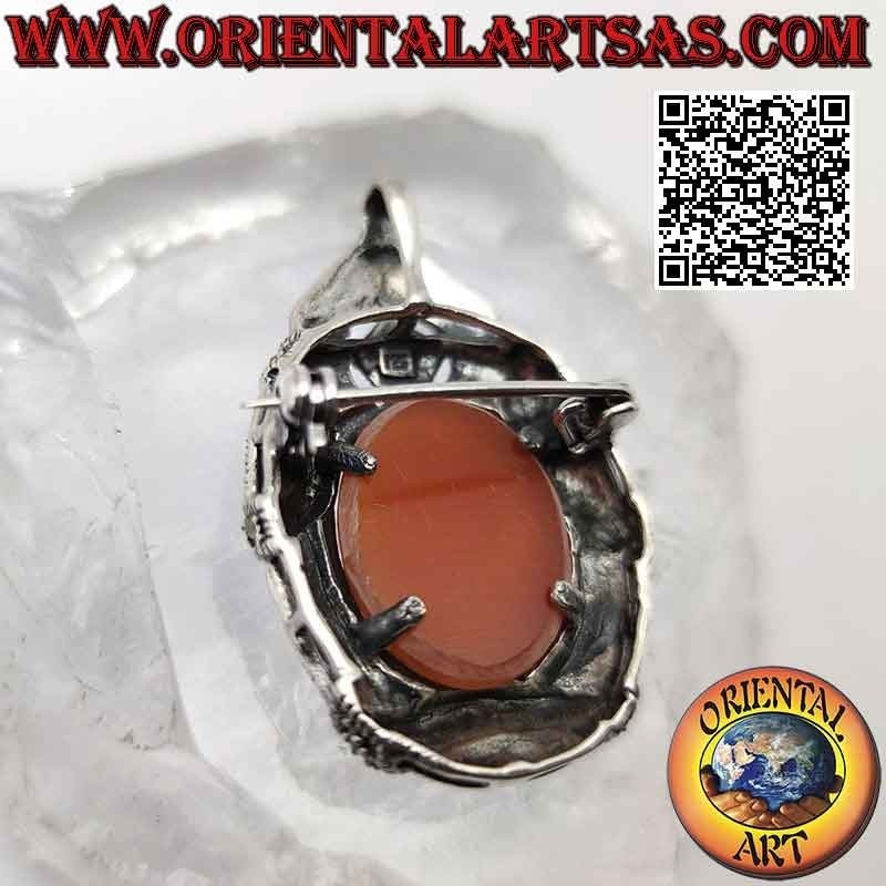 Silver pendant brooch with cameo of a child with flower and frame studded with marcasite