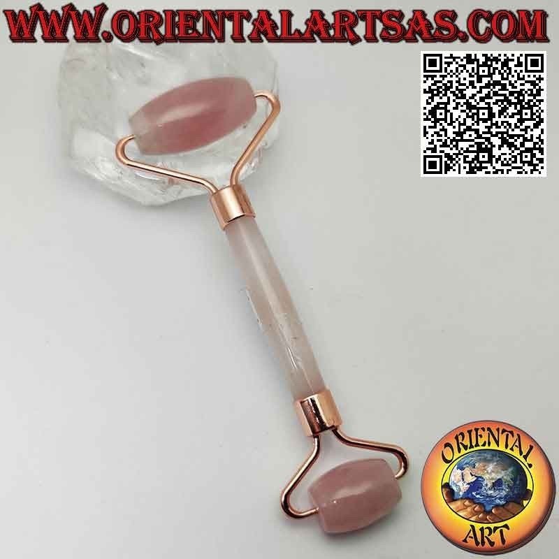 Rodillo de masaje "rodillo facial" de cuarzo rosa natural para Gua Sha