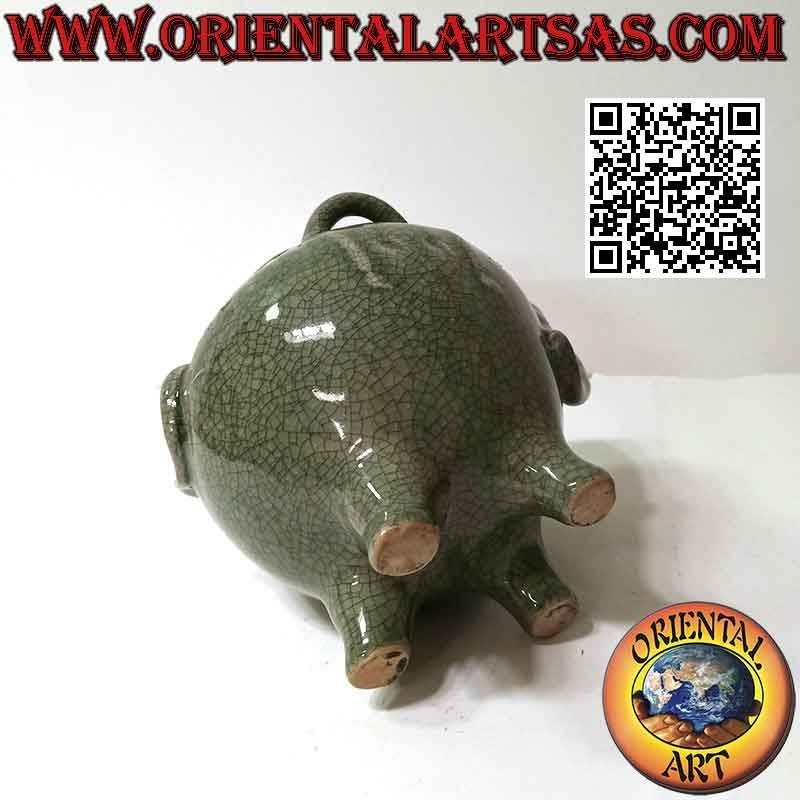 Florero en forma de elefante en cerámica vidriada verde