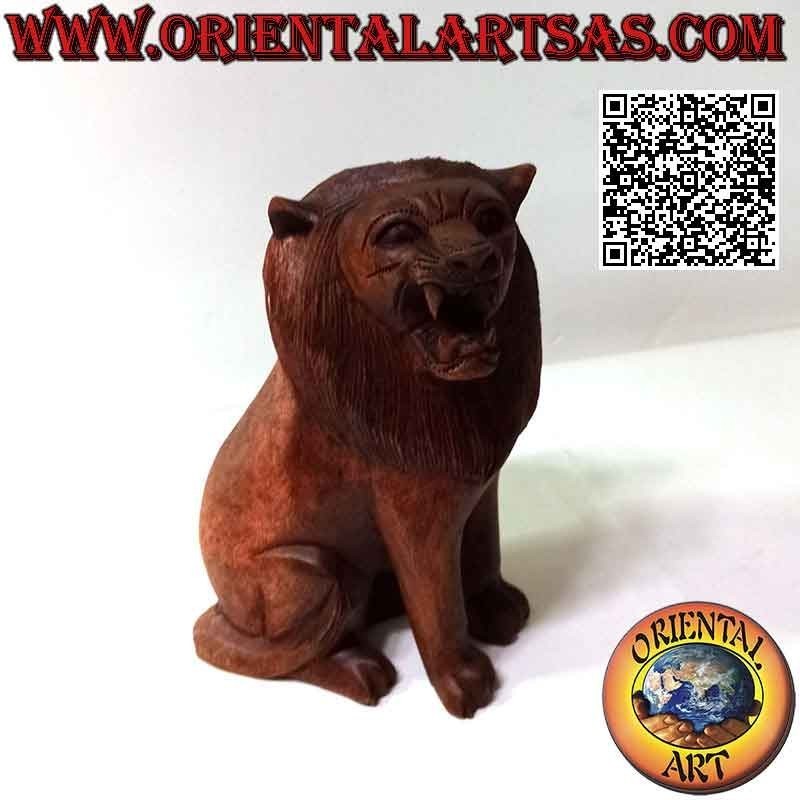 Sculpture de 22 cm d'un lion de garde en bois de suar (sculpté à la main dans un seul bloc)
