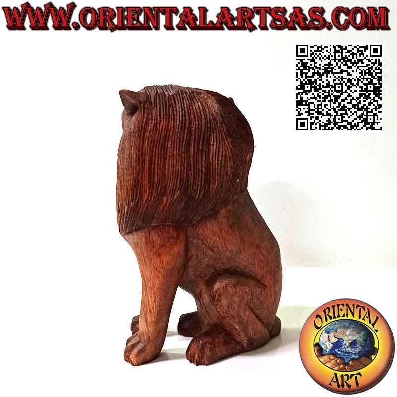 Escultura de 22 cm de un león sentado en guardia en madera de suar (tallada a mano de un solo bloque)