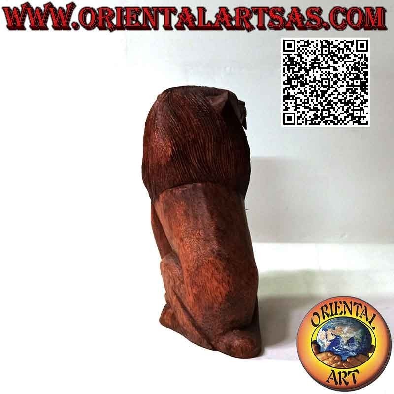22 cm sculpture of a sitting lion in suar wood (hand carved from a single block)