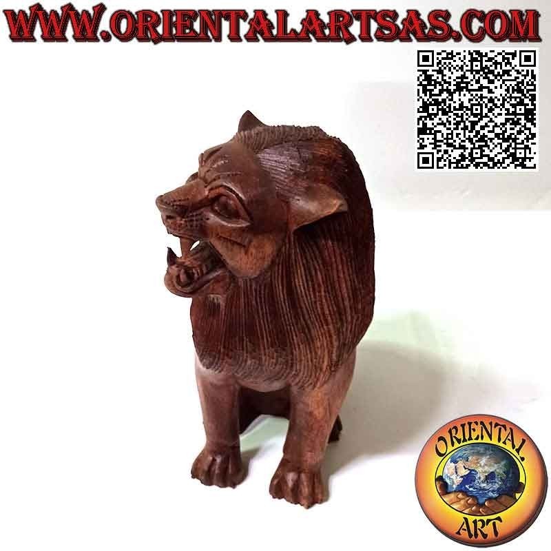 Sculpture de 22 cm d'un lion de garde en bois de suar (sculpté à la main dans un seul bloc)