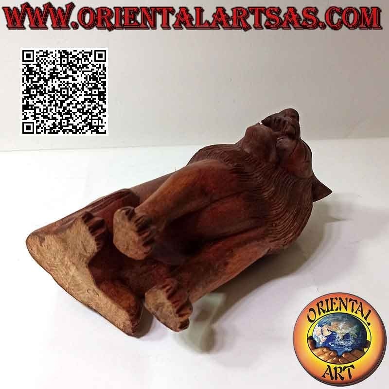 Sculpture de 22 cm d'un lion de garde en bois de suar (sculpté à la main dans un seul bloc)