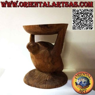 Table sculpture ronde de salon, tortue supportant le plateau en bois de suar (52x 39x 40)