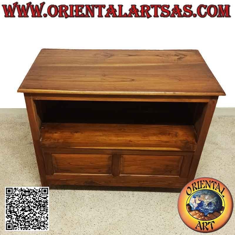 Mueble TV salón con balda y puerta abatible en madera de teca
