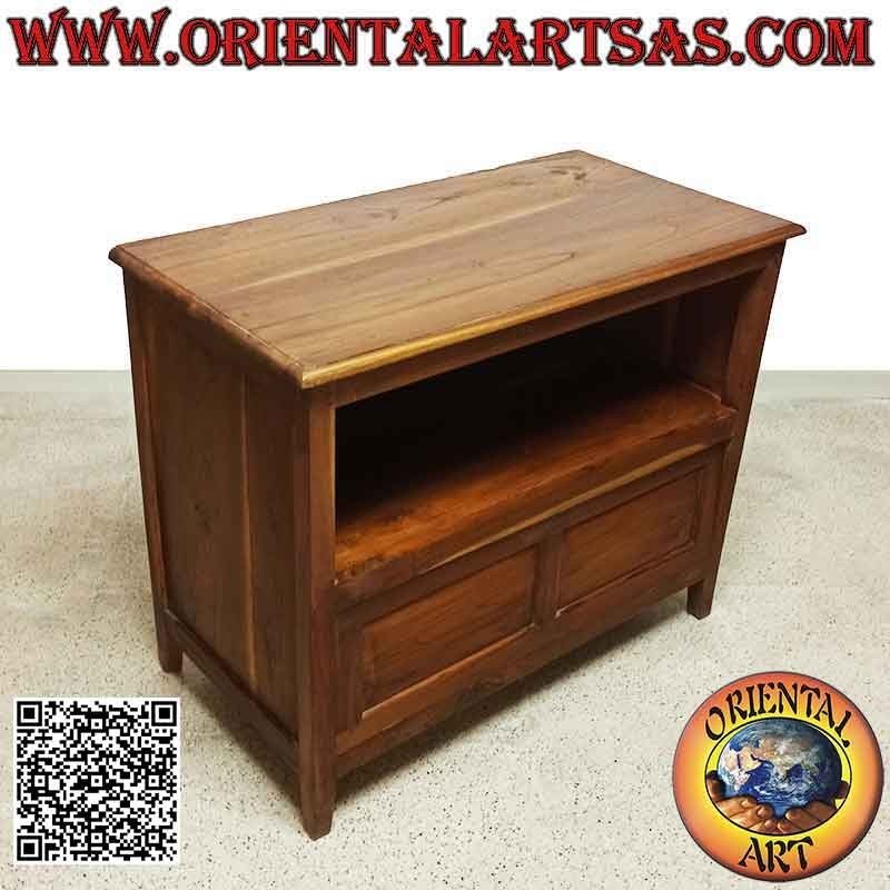 Mueble TV salón con balda y puerta abatible en madera de teca