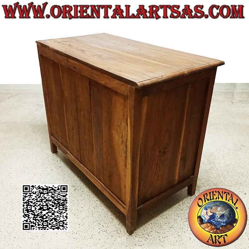 Mobile da soggiorno porta TV con ripiano e anta a ribalta in legno di teak