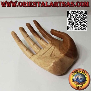 Sculpture présentoir à bijoux "main ouverte" en bois de suar 20 cm (naturel)