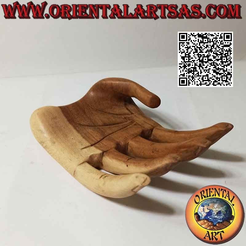 Scultura espositore per gioielli "mano aperta" in legno di suar da 20 cm (naturale)