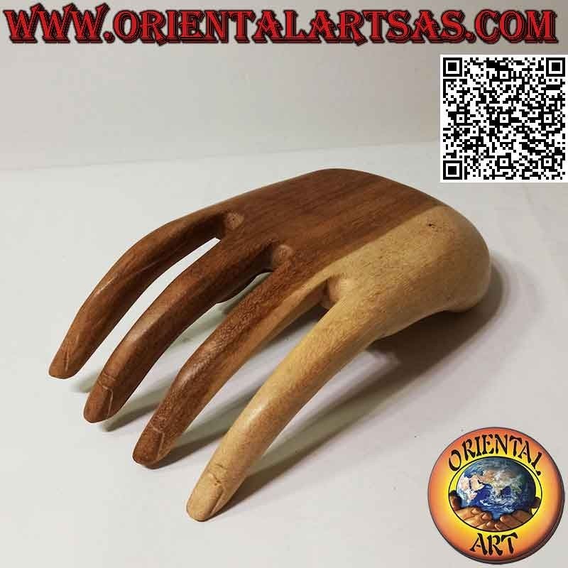 "Open hand" jewelry display sculpture in suar wood 20 cm (natural)