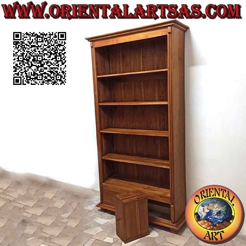 Bookcase with five shelves and two drawers with closed sides in teak wood (215x110x39)
