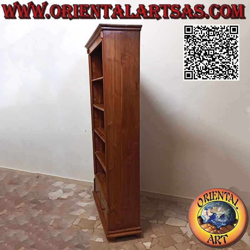 Libreria a cinque ripiani e due cassetti con laterali chiusi in legno di teak (215x110x39)