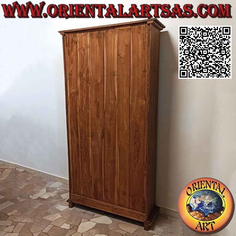 Bookcase with five shelves and two drawers with closed sides in teak wood (215x110x39)