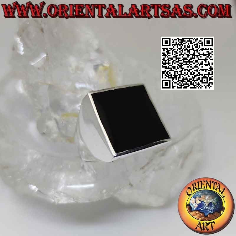 Bague argent lisse avec onyx carré affleurant 17x17 mm
