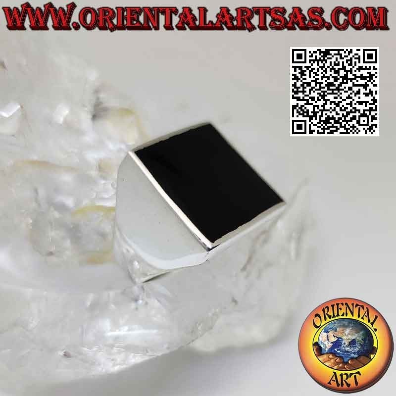 Anillo de plata lisa con ónix cuadrado al ras de canto 17x17 mm