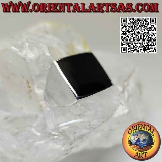 Anillo de plata lisa con borde rasante de ónix cuadrado 15x15 mm (fino)