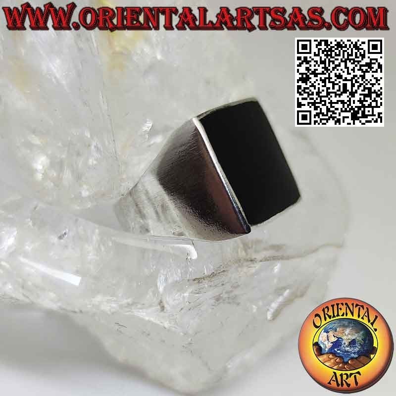 Anillo de plata lisa con borde rasante de ónix cuadrado 15x15 mm (fino)
